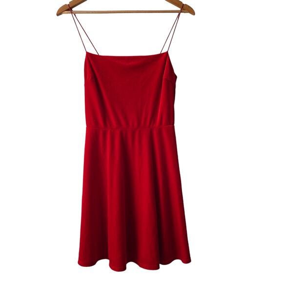 Urban Outfitters Red Cami Strap Velvet Pull Over Dress w Elastic back - Jr M - Picture 1 of 16